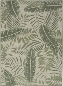 5' X 7' Ivory And Green Palm Leaf Indoor Outdoor Area Rug - 880016588156