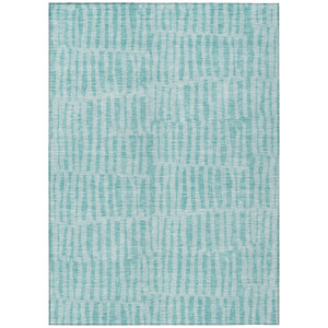 3' X 5' Teal Blue And Aqua Striped Washable Indoor Outdoor Area Rug