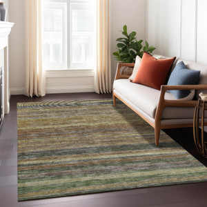 3' X 5' Brown And Gray Striped Washable Indoor Outdoor Area Rug