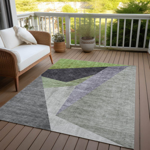 5' X 8' Sage Green And Charcoal Abstract Washable Indoor Outdoor Area Rug