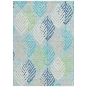 5' X 8' Teal Blue Aqua And Navy Blue Floral Washable Indoor Outdoor Area Rug