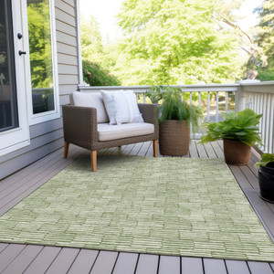 3' X 5' Green And Ivory Geometric Washable Indoor Outdoor Area Rug Transitional Style - Green, Ivory Color