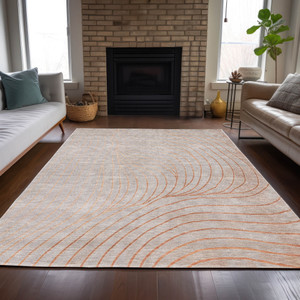 5' X 8' Copper And Silver Abstract Washable Indoor Outdoor Area Rug