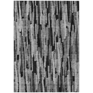 5' X 8' Gray And Black Striped Washable Indoor Outdoor Area Rug
