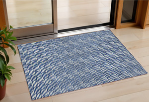 3' X 5' Navy Blue And Ivory Geometric Washable Indoor Outdoor Area Rug - 608219152482