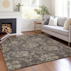 3' X 5' Brown Beige And Taupe Floral Washable Indoor Outdoor Area Rug - Brown, Beige, Taupe