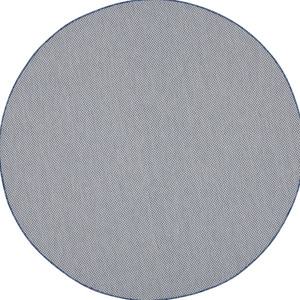 6' Ivory And Blue Round Geometric Indoor Outdoor Area Rug