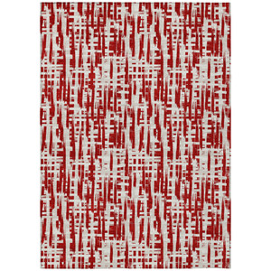 5' X 8' Red And Ivory Abstract Washable Indoor Outdoor Area Rug Transitional Style - Red, Ivory Color