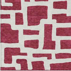 5' X 8' Red And Ivory Abstract Washable Indoor Outdoor Area Rug - Red, Ivory