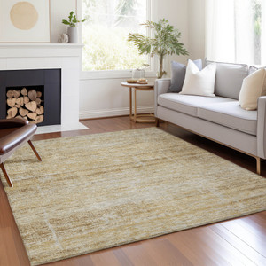 3' X 5' Gold Beige And Wheat Abstract Washable Indoor Outdoor Area Rug Transitional Style - Gold, Beige, Wheat Color