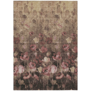 3' X 5' Taupe Brown And Pink Floral Washable Indoor Outdoor Area Rug