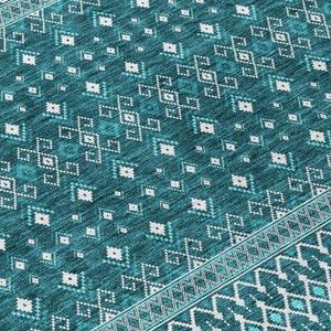 3' X 5' Teal Blue Aqua And Ivory Tribal Washable Indoor Outdoor Area Rug