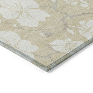 5' X 8' Beige And Ivory Floral Washable Indoor Outdoor Area Rug