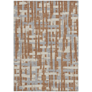 5' X 8' Rust Gray And Ivory Striped Washable Indoor Outdoor Area Rug