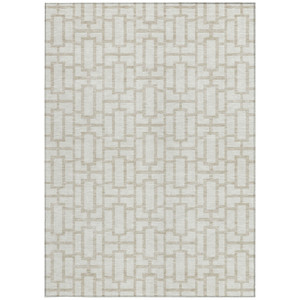 3' X 5' Ivory And Beige Geometric Washable Indoor Outdoor Area Rug Transitional Style - Ivory, Beige Color