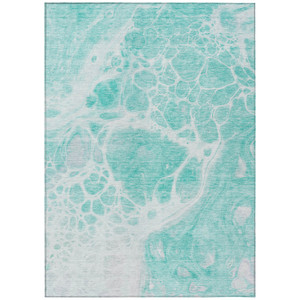 3' X 5' Aqua Teal Blue And Ivory Nautical Washable Indoor Outdoor Area Rug