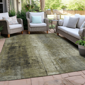 5' X 8' Olive Green And Ivory Abstract Washable Indoor Outdoor Area Rug - Olive Green, Ivory