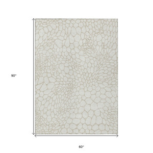 5' X 8' Ivory And Beige Geometric Washable Indoor Outdoor Area Rug - 606114945284