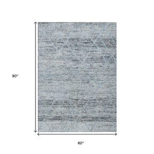 5' X 8' Blue And Gray Trellis Washable Indoor Outdoor Area Rug