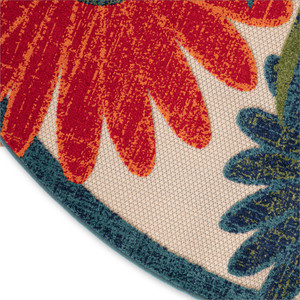 8' Ivory Orange And Blue Round Floral Indoor Outdoor Area Rug - 880016694093