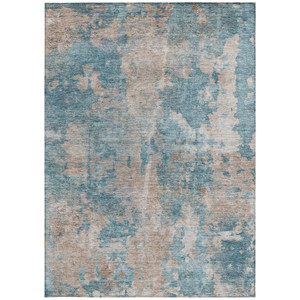 3' X 5' Teal and Taupe Abstract Washable Non Skid Indoor Outdoor Area Rug