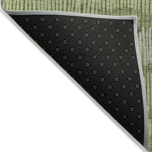 3' X 5' Olive Green And Gray Striped Washable Indoor Outdoor Area Rug Transitional Style - Olive Green, Gray Color