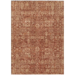 5' X 8' Orange Copper And Terra Cotta Oriental Washable Indoor Outdoor Area Rug