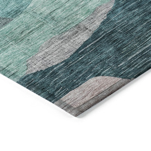 5' X 8' Green Purple And Blue Abstract Washable Indoor Outdoor Area Rug