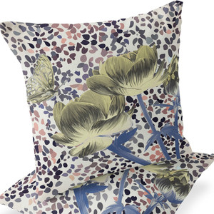 Set of Two 16" X 16" Blue and Yellow Butterfly Blown Seam Floral Indoor Outdoor Throw Pillow