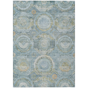 3' X 5' Blue And Gold Medallion Washable Indoor Outdoor Area Rug