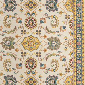 5' X 7' Ivory And Gold Floral Indoor Outdoor Area Rug