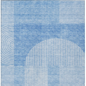 5' X 8' Sky Blue And Denim Blue Geometric Washable Indoor Outdoor Area Rug