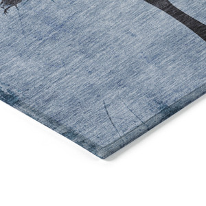 3' X 5' Denim Blue And Charcoal Horse Washable Indoor Outdoor Area Rug