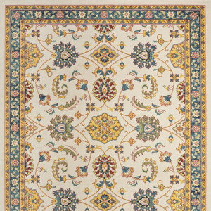 6' X 9' Ivory And Gold Floral Indoor Outdoor Area Rug