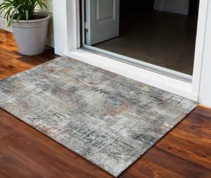 3' X 5' Taupe Gray And Copper Abstract Washable Indoor Outdoor Area Rug