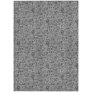 5' X 8' Gray Silver And Charcoal Floral Washable Indoor Outdoor Area Rug - Gray, Silver, Charcoal