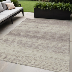 5' X 8' Taupe And Beige Striped Washable Indoor Outdoor Area Rug - Taupe, Beige