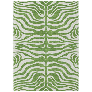 5' X 8' Green And Ivory Animal Print Washable Indoor Outdoor Area Rug