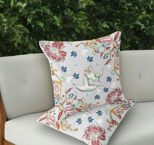 Set of Two 18" Gray Bird Indoor Outdoor Throw Pillow Cover and Insert