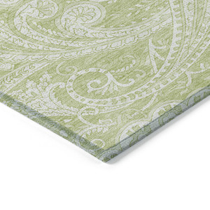3' X 5' Green And Ivory Paisley Washable Indoor Outdoor Area Rug