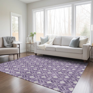 5' X 8' Purple And Ivory Geometric Washable Indoor Outdoor Area Rug - 608219361891