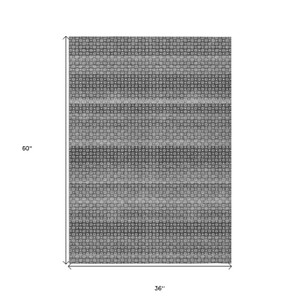 3' X 5' Gray And Silver Striped Washable Indoor Outdoor Area Rug Transitional Style - Gray, Silver Color