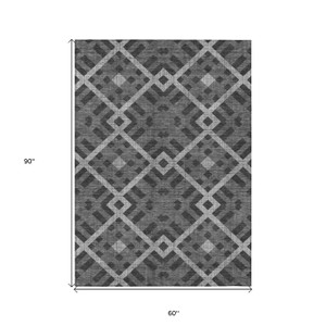 5' X 8' Charcoal Gray And Silver Geometric Washable Indoor Outdoor Area Rug