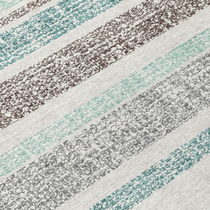 3' X 5' Teal Blue And Gray Striped Washable Indoor Outdoor Area Rug - Teal Blue, Gray