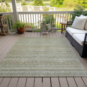 3' X 5' Linen And Beige Striped Washable Indoor Outdoor Area Rug
