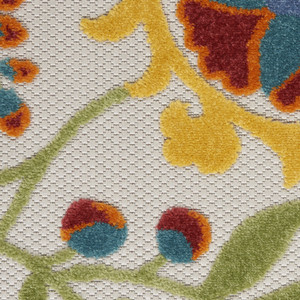 6' X 9' Ivory Green Red And Yellow Floral Indoor Outdoor Area Rug