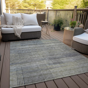 5' X 8' Khaki Beige And Gray Striped Washable Indoor Outdoor Area Rug