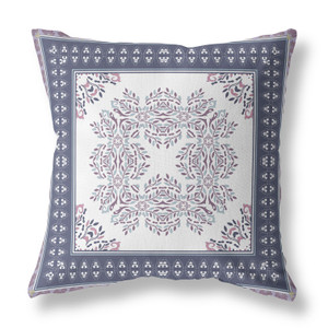 26" X 26" White And Purple Blown Seam Floral Indoor Outdoor Throw Pillow