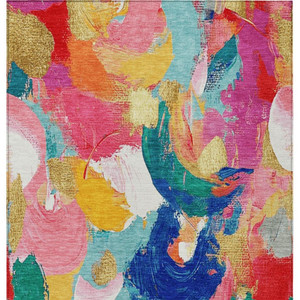 3' X 5' Blush Gold And Teal Blue Abstract Washable Indoor Outdoor Area Rug