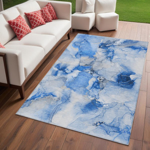 5' X 8' Navy Blue Abstract Washable Indoor Outdoor Area Rug - Navy Blue